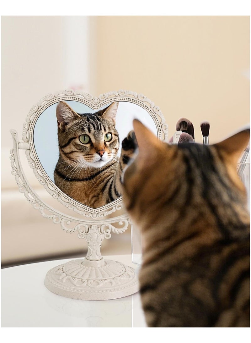 Mirror Heart Shape Two Sided Tabletop Makeup Mirror White Color - Image 4